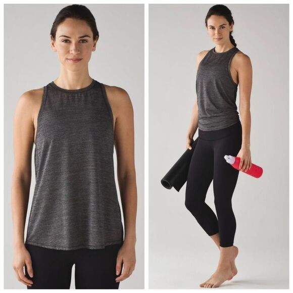Lululemon Hot Like Agni Racerback Tank Tie Back Heathered Black - Picture 1 of 10